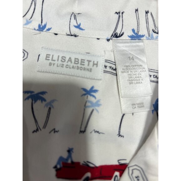 Elisabeth By Liz Claiborne Vintage Car & Palm Tree Print Short Sleeve Shirt Size - Picture 2 of 6